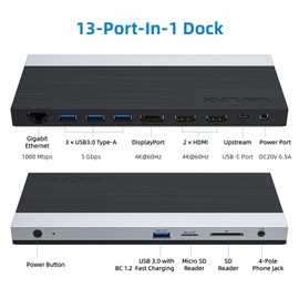 WAVLINK 4K USB-C Docking Station with 100W Power Delivery, Triple Display with Dual HDMI, Displayport, USB 3.0, Ethernet, Micro SD/SD Card Reader, Audio Mic Jack, Universal Dock for Windows & Mac