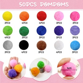 TOAOB 50pcs 1.5 Inch Large Pom Poms for Crafts Multicolour Fuzzy Pompoms Balls for DIY Arts Crafts Decorations