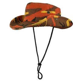 Gelante 100% Cotton Stone-Washed Adjustable Bucket Safari Boonie Sun Hats, Orange Camo, Large-X-Large