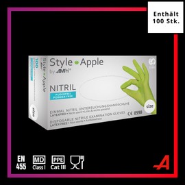 Med-Comfort Apple Nitrile Gloves, Pack of 100, Size L, Powder-Free, Apple Style Nitrile Disposable Gloves, Disposable Gloves in Sizes XS, S, M, L, XL