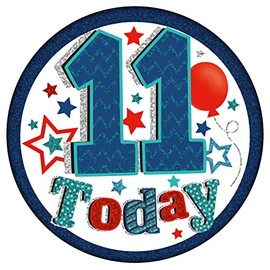 Age 11 Birthday Badge Blue, Red And Silver Holographic Recyclable 11th Birthday Party Badge