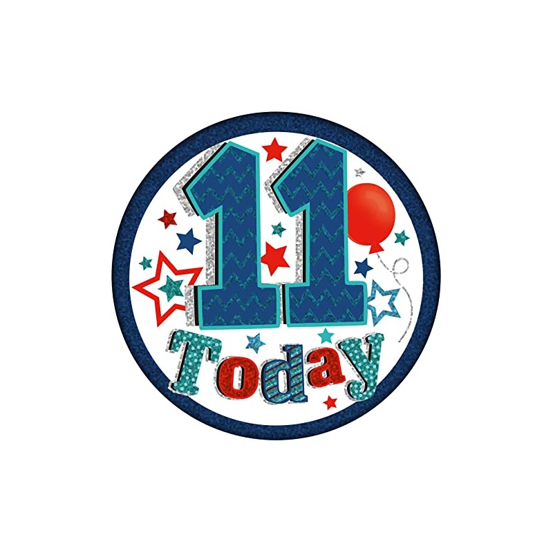 Age 11 Birthday Badge Blue, Red And Silver Holographic Recyclable