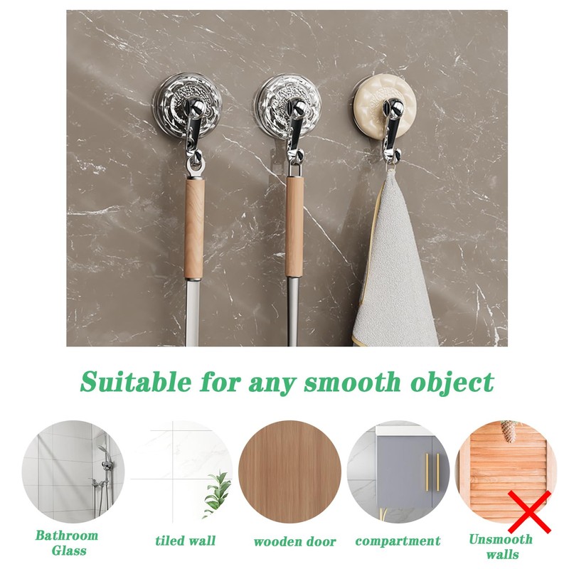 DRHYO 3Pack Water Ripple Suction Hooks, Vacuum Suction Cup Hooks,