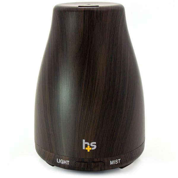 HealthSmart Essential Oil Diffuser, Cool Mist Humidifier and Aromatherapy Diffuser with 150ML Tank Ideal for Small Rooms, Adjustable Timer and Mist Mode, Wood Grain Brown