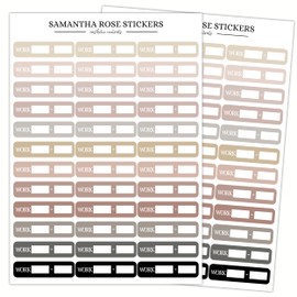 Neutral Work Hours Quarter Box Stickers, Aesthetic Work Shift Tracker Planner Stickers, 1.5" x 0.35" Size, Two Sheets Included, 72 Total Stickers, Daily Schedule