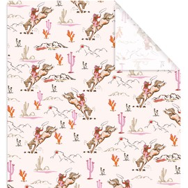FYSUIMU 6 Sheets Western Cowgirl Wrapping Paper - Not Roll - Pink Cowgirl Horse Cactus Gift Wrap Paper Folded Flat for Birthday Baby Shower DIY Crafts, 27.6 x 39.4 Inch