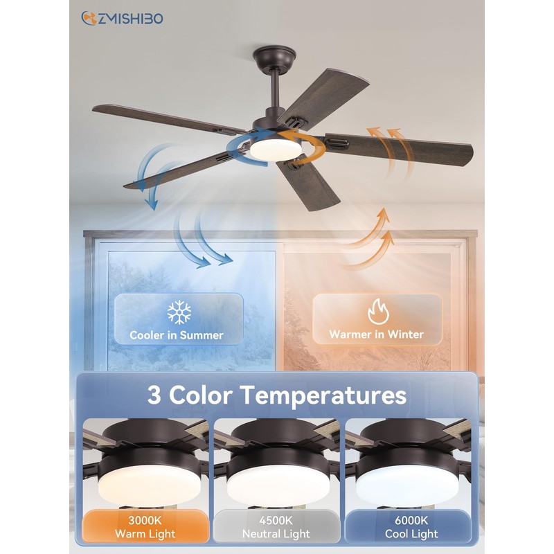 ZMISHIBO 52" Ceiling Fans with Lights, Oil Bronze Farmhouse Ceiling