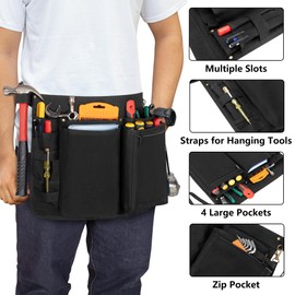 Rexmica Waist Tool Apron with Multiple Pockets, Canvas Half Apron with Adjustable Waist Straps for Men and Women, Work Apron for Woodworkers, Electrician, Mechanics, Gardener, Black