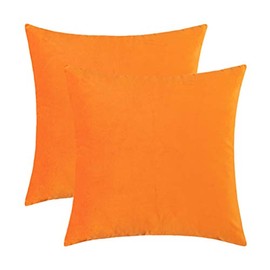 Jeneoo Comfy Soft Velvet Throw Pillow Cases for Sofa Couch, Decorative Solid Square Cushion Covers for Bedroom Car(Orange Yellow, 18 x 18 Inches, 2 Pieces)