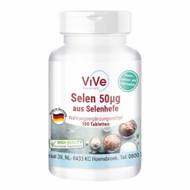 Selenium 50 μg – 100 Tablets from Selenium Yeast for 100 Days, Vegan, Only 1 Tablet Daily, Organic Selenium Quality from Germany ViVe Supplements