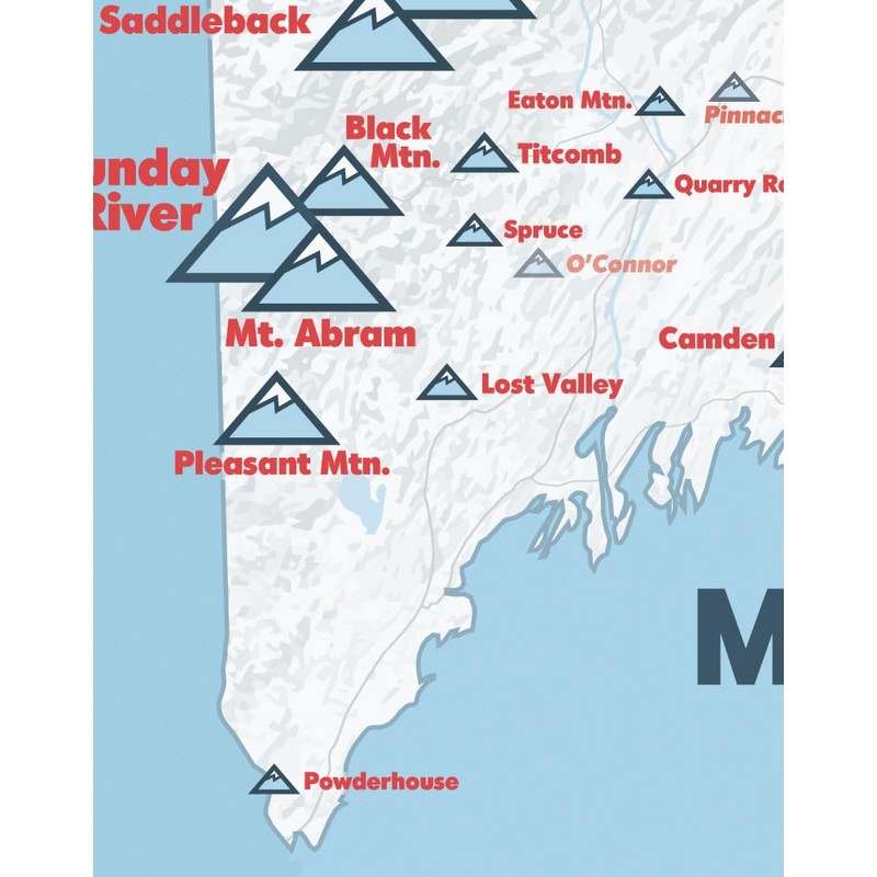 Maine Ski Resorts Map 11x14 Print (White & Light Blue)