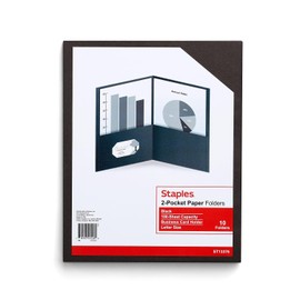 Staples 10% Recycled Smooth 2-Pocket Paper Presentation Folder, Black, 10/Pack (ST13376)