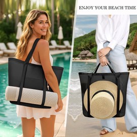 Mesh Beach Bag for Women - Sandproof Beach Tote, Large swim bag, Vacation Essentials for Family,Pool,Cruise,Gym (Black)