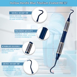 Dental Anterior Posterior Sickle Scaler H6/H7 Periodontal Instrument, Stainless Steel Oral Hygiene Instrument, Hollow Handle Blue Titanium Coated Double Ended Dental Veterinary Instrument