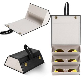 Travel Sunglasses Organizer, Portable Sunglasses Travel Case, Travel Glasses Case with 3 Slots,Travel Sunglasses Case for Multiple Pairs,Sunglass Travel Case for Women Men Leather Sunglass Travel Case