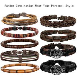 BESTEEL 24 x Leather Bracelets for Men and Women Braided Rope Cuff Bracelet Tree of Life Vintage Adjustable Black Brown One Size Leather, One Size, Leather