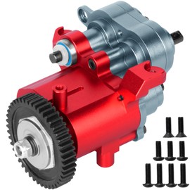 RCHuiWow RC Aluminium Gearbox Upgrades Part for 1/10 TRX4 TRX6 RC Crawler,Alloy Transmission Case 2 Speed Transmission Box Gear Box w/Steel Gear Hops up,Titanium & Red