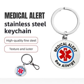 RENYILIN Stainless Steel Round Medical Alert Emergency First Aid Key Chain (Peanut Allergy)