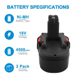 BURGARDEN 18V 4500mAh 2Pack Ni-MH BAT181 Battery for Bosch BAT180 BAT181 BAT025 BAT026 BAT160 BAT189 PSR18 VE-2 GSR VE-2 GSB18 VE-2 13618 22618 23618 1644K 1662B 3860CK