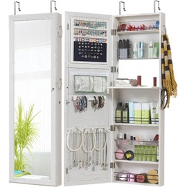 GISSAR Jewelry Mirror Armoire Wall Mount Over The Door Cabinet Storage Organizer Lockable Full Length Door Mirror(White)