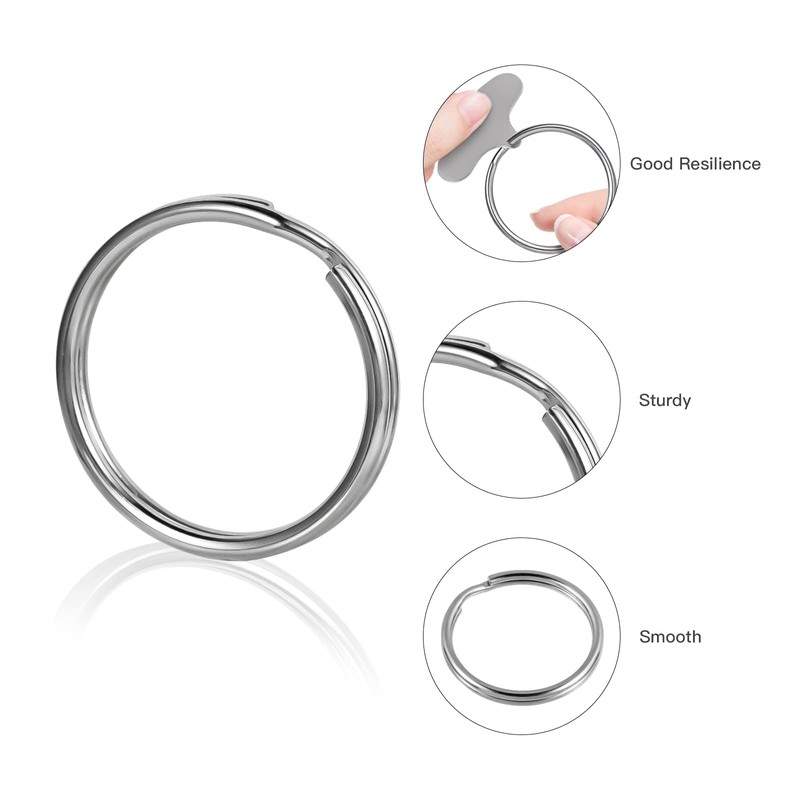 OSELTYATH 30pcs Round Key Rings, Silver Key Ring Hoops, Stainless