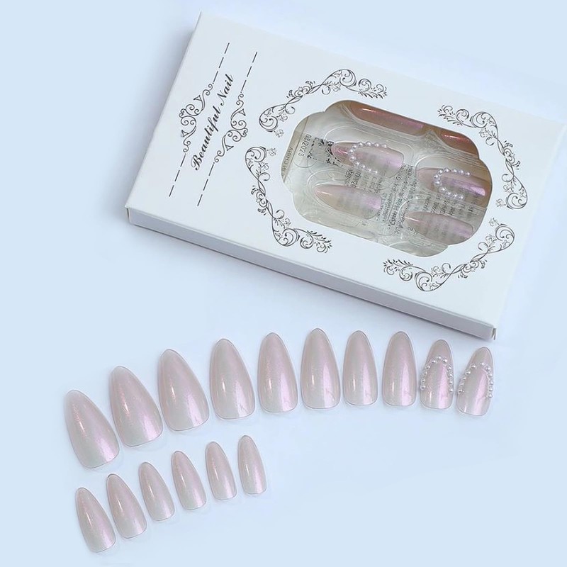 MISUD Press on Nails Medium Almond Fake Nails Glossy Glue