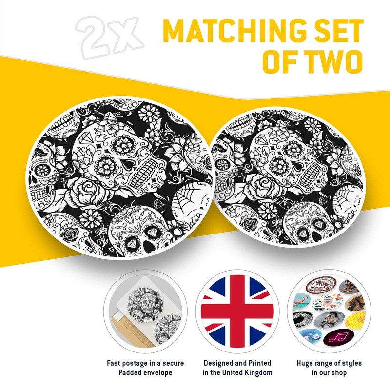 2 x 7.5cm Vinyl Stickers - Sugar Skulls Pattern Mexican