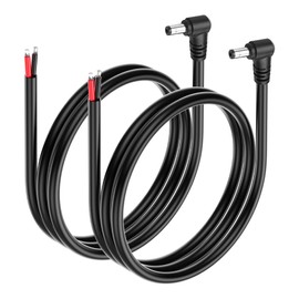 SinLoon 2 Pack 14AWG DC5521 Power Pigtails Cable 12V/24V 90 Degree DC 5.5mm x 2.1mm Male Plug to Bare Wire Open End Power Supply Repair Cord for CCTV Surveillance Camera, LED Strip Light (1M/3.3Ft)
