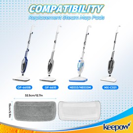 KEEPOW Steam Mop Pads Compatible with GorFanty GF-6610B/GF-6610, Compatible with Mxnsewr, Fit for Neugo NE033/NE033M Steamer Mop, Microfiber Absorbent Steam Mop Replacement Pads for Multi-Surface