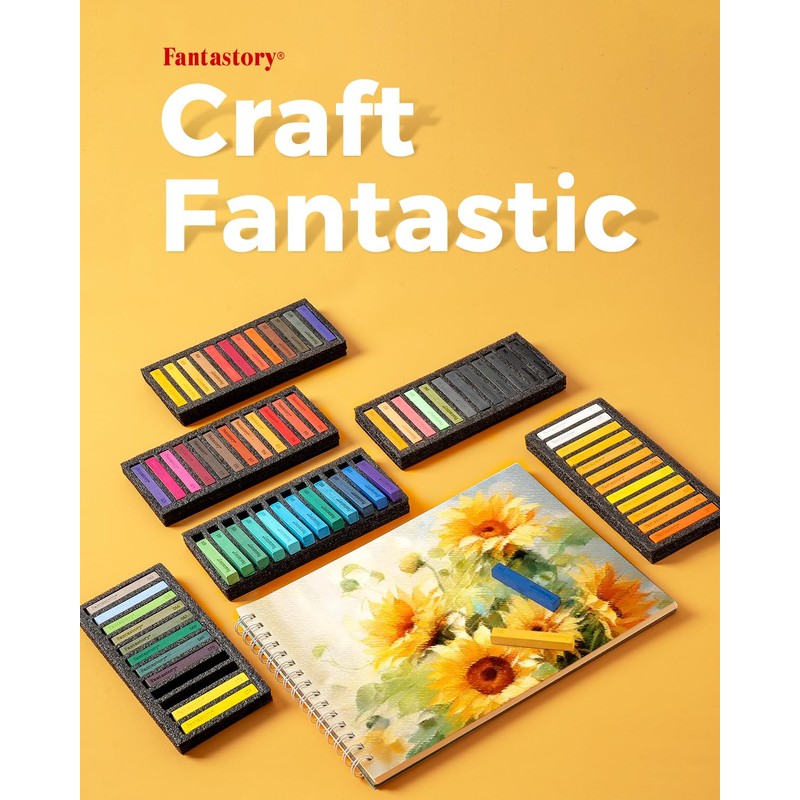 Fantastory Long Soft Chalk Pastels Set, 72 Sticks,Includes 5 Fluorescent