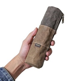 GOOTIUM Estuche de lona encerada para lápices, organizador de papelería vintage con cremallera para bolígrafos, lápices y accesorios, funda multiusos 