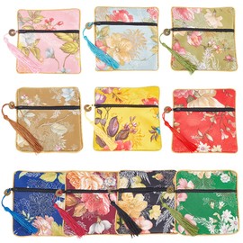 PH PandaHall 10 Colors Jewellery Silk Zipper Purse Pouches 11.5cm Vintage Square Cloth Bag Flower Gift Pouch with Tassel Zipper Chinese Style Silk Bag Coin Purses for Jewellery Bracelet Necklace