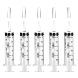 Hyber&Cara Hyber&Cara Syringes 60ml (50ml), 5 Pcs Plastic Syringe with Catheter Tip for Scientific Labs, Liquid Measuring & Dispensing, Animal Feeding, Plant Watering