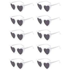 LUCKYCHRIS 10 Pairs White Heart Shaped Sunglasses for Women Trendy Heart Glasses Pack Fun Sunglasses Bulk for Bride Wedding Bachelorette Party Favors Valentines Gifts