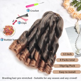 French Curl Braiding Hair 12Inch 8Packs French Curl Crochet Braids Short Curly Crochet Hair Skin-friendly Bouncy Synthetic knotless Braiding Extensions (T30, 12inch)