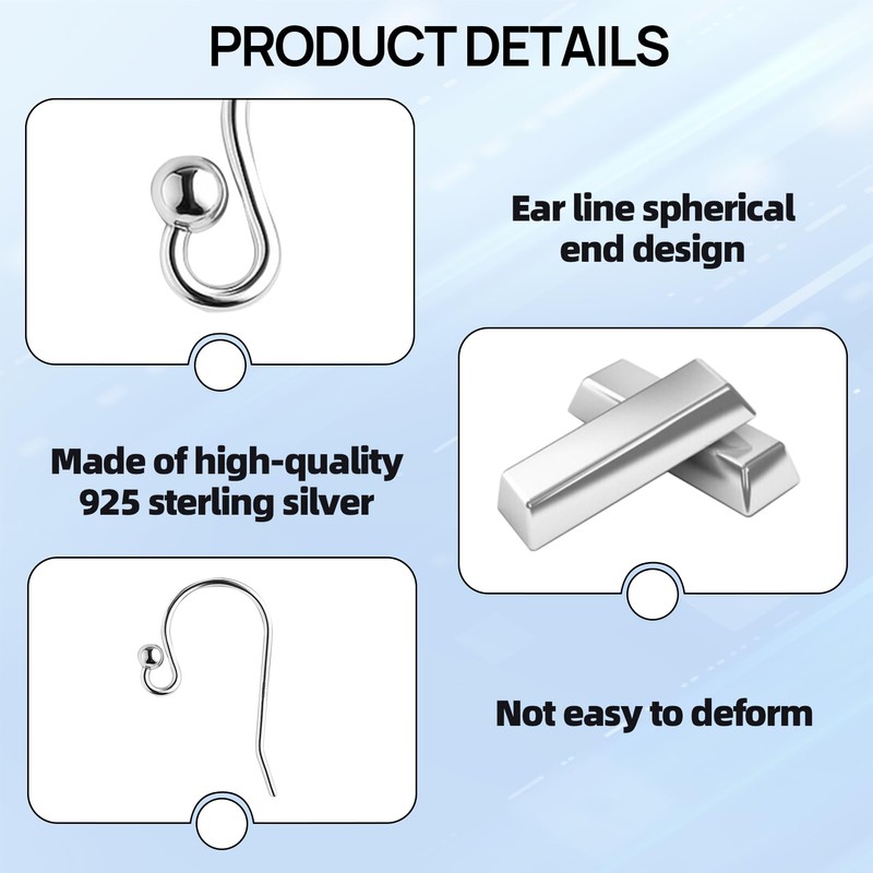 8 Pairs Solid Silver 925 Earring Hooks, Silver Earring Hooks