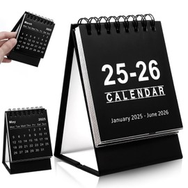 Tyqour Mini Desk Calendar 2025.1-2026.6 Small Desktop Calendar 2025-2026 Standing Flip Calendar Small Desk Calendar 2025-2026 for Home Office School (Black)