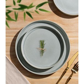 TheTerra Ceramic Dinnerware Sets for 6, 18 Pieces Porcelain Lightweight Plates and Bowls Sets, Scratch Resistant Dish Set, Oven & Microwave & Dishwasher Safe, Desert Sage