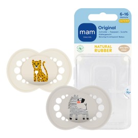 MAM Original Dummy, Latex Dummy, 6-16 Months, Breastfeeding Friendly Baby Dummy, Recommended by Midwives, Especially Bite-Resistant, Natural Rubber Latex, Leopard/Zebra, Pack of 2