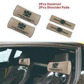 JUNCTION PRODUCE VIP Leather Beige Car Neck Pillow Headrest+Shoulder Pad COMBO SET