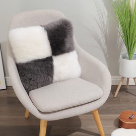 IRIWOOL Luxury Soft Fur Sheepskin Fleece Cushion Cover Pillowcase Decorative Throw Pillows Covers, No Pillow Insert, 18" x 18" Inch (1pc, Grey & White Plaid)