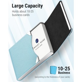 MaxGear Business Card Holder, PU Leather & Stainless Steel Business Card Case for Men or Women, Slim Name Cards Holder RFID Blocking Credit Cards Carrier with Magnetic Closure, Light Blue