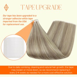 Full Shine Seamless Tape in Hair Extensions Human Hair Color 18/613 Ash Blonde Highlight with Platinum Blonde Tape in Hair Extensions 18 Inch Skin Weft Extension 50G 20 Pcs Natural Straight
