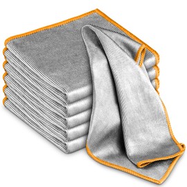 Glass Polishing Cloth Streak Free Miracle Microfiber Cleaning Cloth Lint Free Cleaning Rags for Glasses Kitchen Dish Mirrors Easy Clean, Pack of 6, 12" x 12", Sliver-Orange