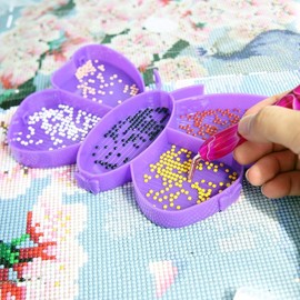 5 Grid Diamond Art Painting Tray Kits Butterfly Shape Drill Tray Plate Diamond Art Painting Pen Nail Art Beading Plates Cross Stitch Tools Kit(Purple)