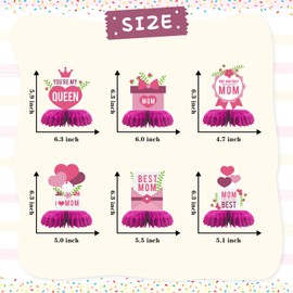 INNORU Happy Birthday Mom Table Honeycomb Centerpieces, Happy Mother's Day 3D Honeycomb Table Toppers, I Love Mom Women Birthday Party Table Decorations Best Mom Favor Photo Booth Props 6 PCS