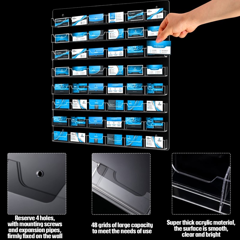 Hillban Acrylic Business Card Holder Wall Mount Clear Sticker Display
