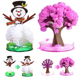 XIMEY Pack of 2 Magic Paper Tree, Magic Sakura Tree and Magic Paper Tree Snowman, Mini Christmas Tree Artificial, DIY Crystal Breeding Set, Novelty Toy Gift for Boys and Girls