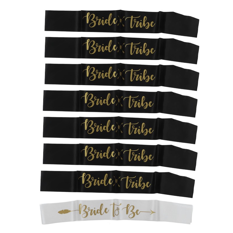 8Pcs Bride Bridesmaid Sash Gold Letters Hypoallergenic Material Wedding Bride