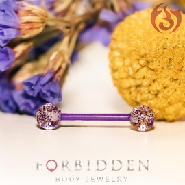 Forbidden Body Jewelry 14g 16mm (5/8 Inch) Hypoallergenic PTFE Flexible Ultra Glitter Nipple & Tongue Ring Barbell, PTFE